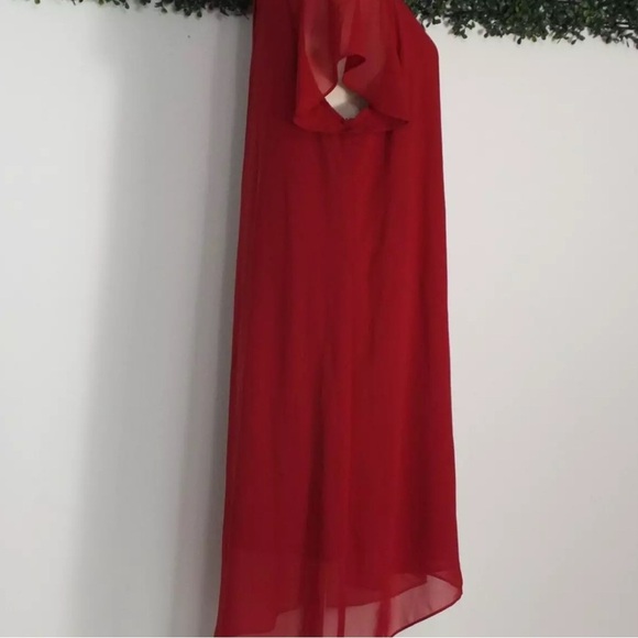 Adrianna Papell Red Chiffon Ruffle-Front Shift Dress Size Medium - Picture 2 of 12